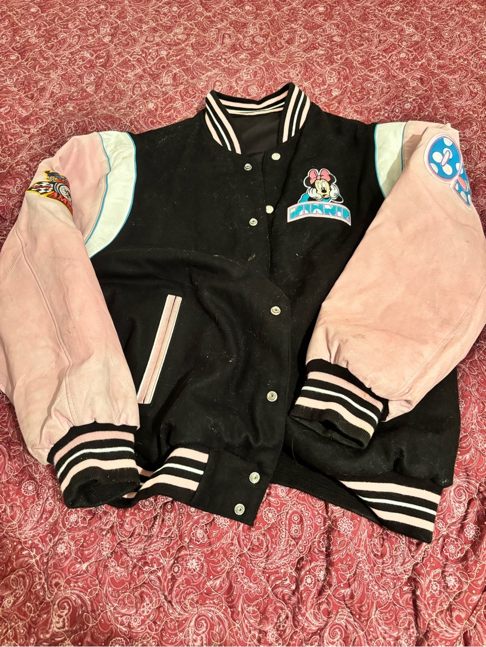 RARE JH design minnie mouse daytona 500 racing varsity jacket